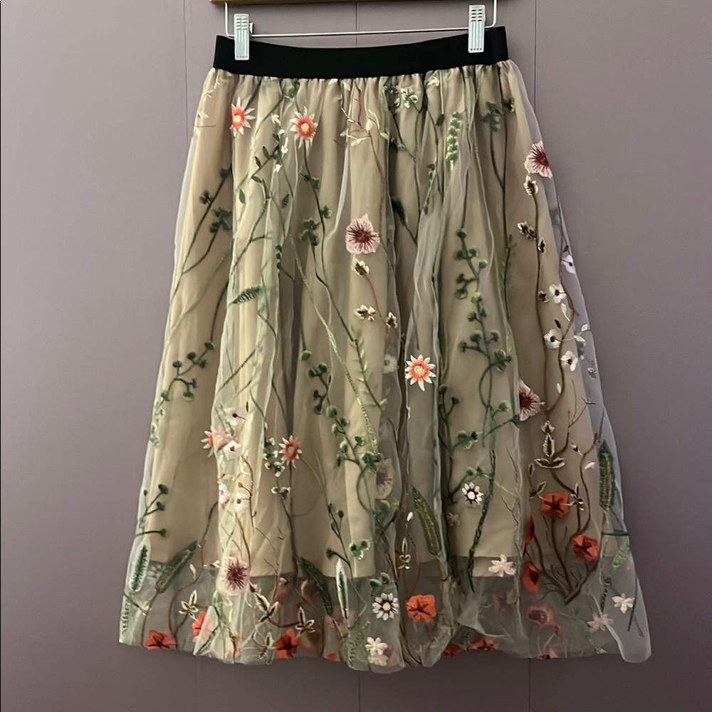 SHEIN Green Embellished A-Line Midi Skirt